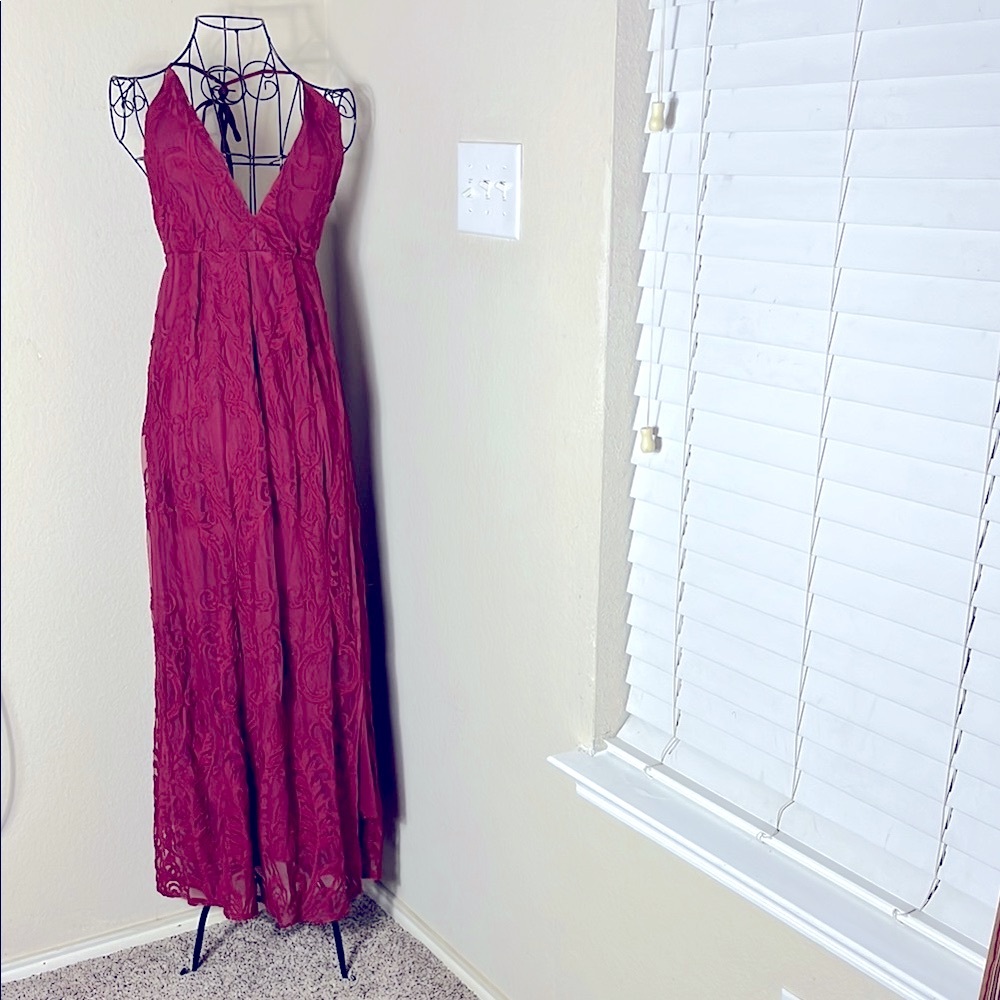 Red Maxi Halter Gown for Prom